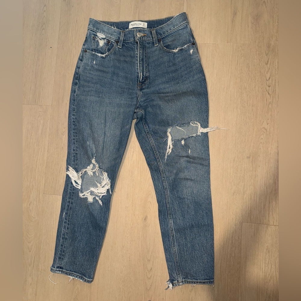 Abercrombie & Fitch High Rise Distressed Blue Jeans